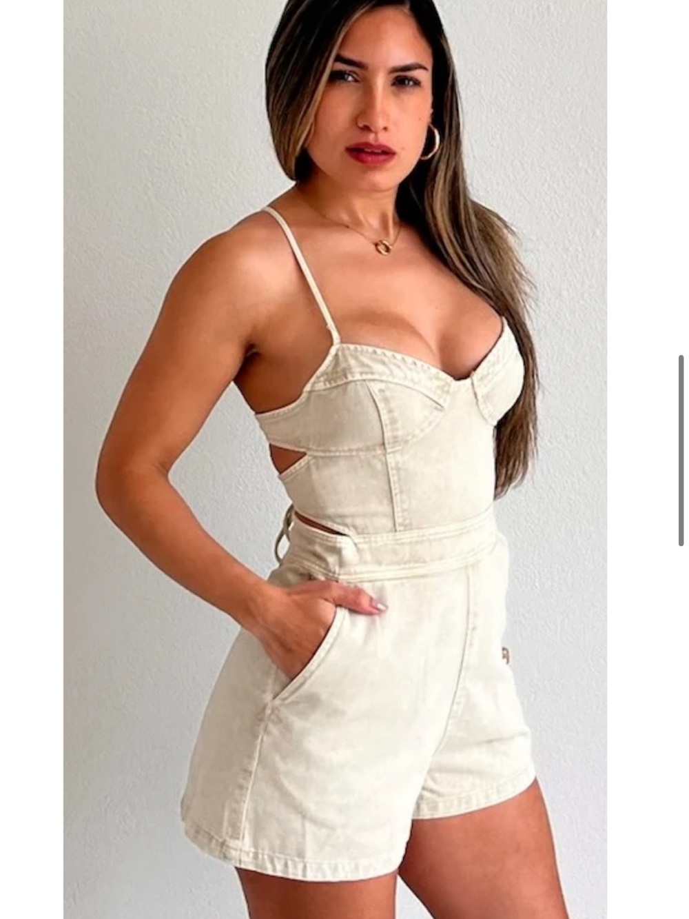 NWT Cream Denim Strappy Romper S - Picture 5 of 10
